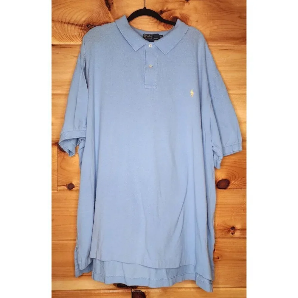 Ralph Lauren Polo Shirt Men's 4XB BIG Light Blue Pony Logo Short Sleeve Shirt